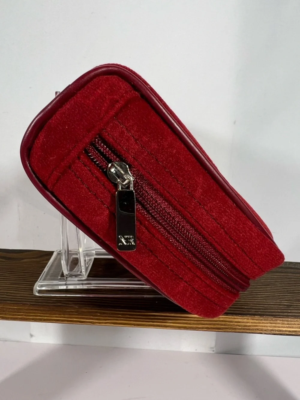 7520: Vintage Nina Ricci Red Velvet Monogram Cosmetic Pouch